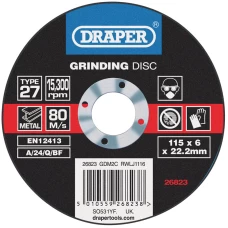 Draper Grinding Disc with Depressed Centre Bore (115 x 6 x 22.2mm)