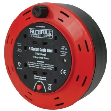 Faithfull Power Plus Cable Reel 240 Volt 10 Metre 10 Amp 4 Socket
